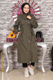 Yazı Detaylı Kapşonlu Mont Haki 15900
