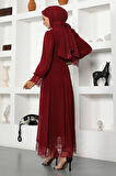 Taş Detaylı Şifon Abiye Bordo 17200