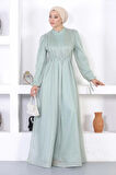 İncili Dantelli Simli Abiye Mint 12252