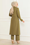 Düğme Detaylı Fermuarlı Takım Haki 19219