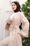 Apolet Detaylı Kimono Takım Bej 19253