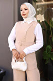 Kemerli Yelek Pantolon Takım Bej 19250