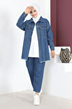Püskül Detaylı Kot Ceket Mavi MSW6011