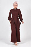 İnci Detaylı Tulum Elbise Kahverengi MSW19152-5