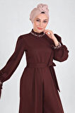 İnci Detaylı Tulum Elbise Kahverengi MSW19152-5