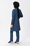 Fermuar Detaylı Tesettür Kot Kombin Koyu Mavi MSW10074-2