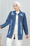 Düğmeli Kot Ceket Koyu Mavi MSW6096-1