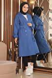 Düğme Detaylı Trençkot İndigo MSW19147-1