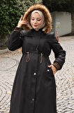Kürk Yakalı Beli Bağcıklı Mont Siyah 19269