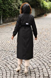 Kürk Yakalı Beli Bağcıklı Mont Siyah 19269