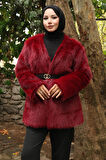 Kemerli Kürklü Ceket Bordo 19278