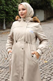 Arma Detaylı Kapşonlu Mont Bej 19268
