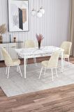 Rovena Bade Beyaz Mermer 70x114 Açılabilir Mdf Yemek Odası Takımı 4 Adet Sandalye