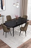 Rovena Bade Siyah Mermer 70x114 Açılabilir Mdf Yemek Odası Takımı 4 Adet Sandalye