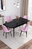 Rovena Bade Siyah Mermer 70x114 Açılabilir Mdf Yemek Odası Takımı 4 Adet Sandalye