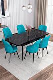 Rovena Bade Siyah Mermer 70x114 Açılabilir Mdf Yemek Odası Takımı 6 Adet Sandalye