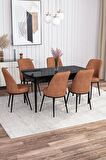Rovena Bade Siyah Mermer 70x114 Açılabilir Mdf Yemek Odası Takımı 6 Adet Sandalye