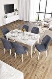 Rovena Lora Beyaz Mermer 70x114 Açılabilir Mdf Yemek Odası Takımı 6 Adet Sandalye