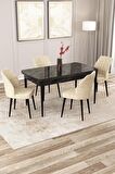 Rovena Lora Siyah Mermer 70x114 Açılabilir Mdf Yemek Odası Takımı 4 Adet Sandalye