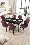 Rovena Lora Siyah Mermer 70x114 Açılabilir Mdf Yemek Odası Takımı 6 Adet Sandalye
