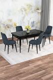 Rovena Rose  Siyah Mermer 70x114 Açılabilir Mdf Mutfak Masası Takımı 4 Adet Sandalye