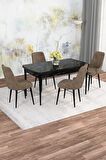 Rovena Rose  Siyah Mermer 70x114 Açılabilir Mdf Mutfak Masası Takımı 4 Adet Sandalye
