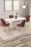 Rovena Lucca Beyaz Mermer 70x114 Açılabilir Suntalam Yemek Odası Takımı 4 Adet Sandalye