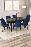 Rovena Lucca Siyah Mermer 70x114 Açılabilir Suntalam Yemek Odası Takımı 6 Adet Sandalye