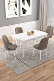 Rovena Rain Beyaz Mermer 70x114 Açılabilir Mdf Mutfak Masası Takımı 4 Adet Sandalye