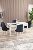 Rovena Amber Beyaz Mermer 70x114 Açılabilir Mdf Mutfak Masası Takımı 4 Adet Sandalye