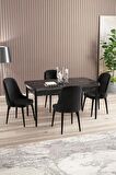 Rovena Amber Siyah Mermer 70x114 Açılabilir Mdf Mutfak Masası Takımı 4 Adet Sandalye