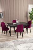 Rovena Amber Siyah Mermer 70x114 Açılabilir Mdf Mutfak Masası Takımı 4 Adet Sandalye