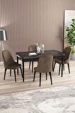 Rovena Amber Siyah Mermer 70x114 Açılabilir Mdf Mutfak Masası Takımı 4 Adet Sandalye