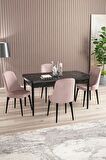 Rovena Amber Siyah Mermer 70x114 Açılabilir Mdf Mutfak Masası Takımı 4 Adet Sandalye