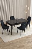 Rovena Almira Siyah Mermer 70x114 Açılabilir Mdf Yemek Odası Takımı 4 Adet Sandalye