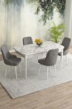 Rovena Blanca Beyaz Mermer 80x132 Açılabilir Mdf Yemek Odası Takımı 4 Adet Sandalye