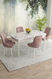 Rovena Blanca Beyaz Mermer 80x132 Açılabilir Mdf Yemek Odası Takımı 4 Adet Sandalye