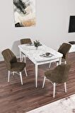 Rovena Mary Beyaz Mermer 70x114 Açılabilir Mdf Yemek Odası Takımı 4 Adet Sandalye