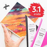 Süper Set 3ü1 arada üçgen eskiz defteri set (suluboya ve grafik ) Triangle watercolor skethbook set