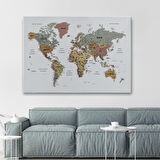 Harita Sepeti Türkçe Detaylı Dünya Haritası Dekoratif Renkli Zeminli Kanvas Tablo 1701