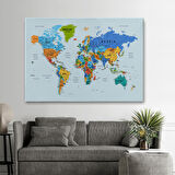 Harita Sepeti Detaylı Dünya Haritası Dekoratif Renkli Zeminli Kanvas Tablo 1708