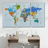 Harita Sepeti Detaylı Dünya Haritası Dekoratif Renkli Zeminli Kanvas Tablo 1708