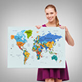 Harita Sepeti Detaylı Dünya Haritası Dekoratif Renkli Zeminli Kanvas Tablo 1708