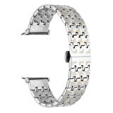 Gpack Apple Watch SE uyumlu 40mm Kordon Metal Zigzag Fit Tasarım Desenli KRD86