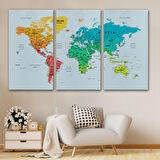 Harita Sepeti Detaylı Dünya Haritası Dekoratif Renkli Zeminli Kanvas Tablo 1710