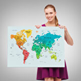 Harita Sepeti Detaylı Dünya Haritası Dekoratif Renkli Zeminli Kanvas Tablo 1710