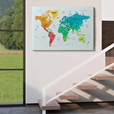Harita Sepeti Detaylı Dünya Haritası Dekoratif Renkli Zeminli Kanvas Tablo 1710