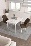 Rovena Lera Beyaz Mermer 70x110 Sabit Mdf Mutfak Masası Takımı 2 Adet Sandalye