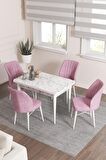 Rovena Lera Beyaz Mermer 70x110 Sabit Mdf Mutfak Masası Takımı 4 Adet Sandalye