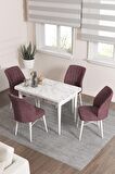 Rovena Lera Beyaz Mermer 70x110 Sabit Mdf Mutfak Masası Takımı 4 Adet Sandalye